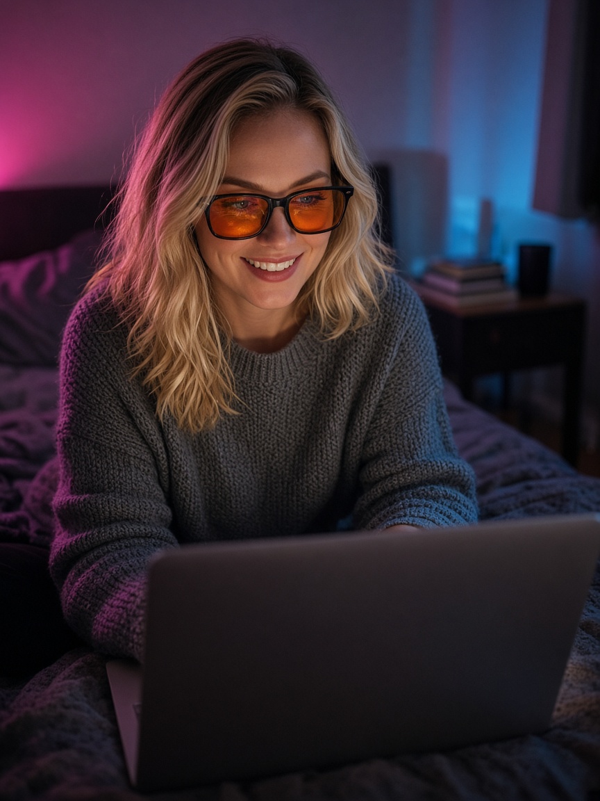 Mulher com óculos Ocupri Sono de lentes âmbar